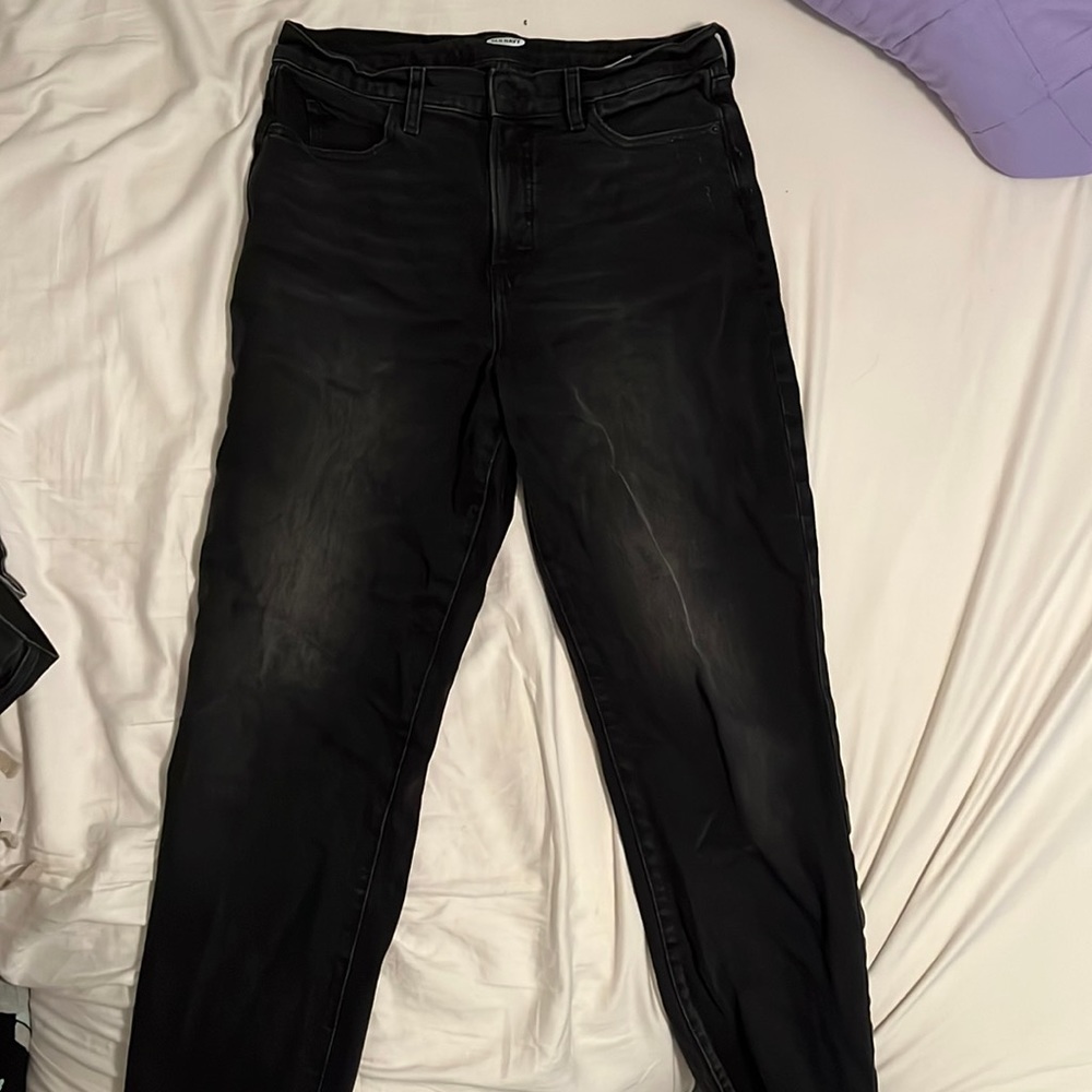 Old Navy black jeans with frayed bottoms